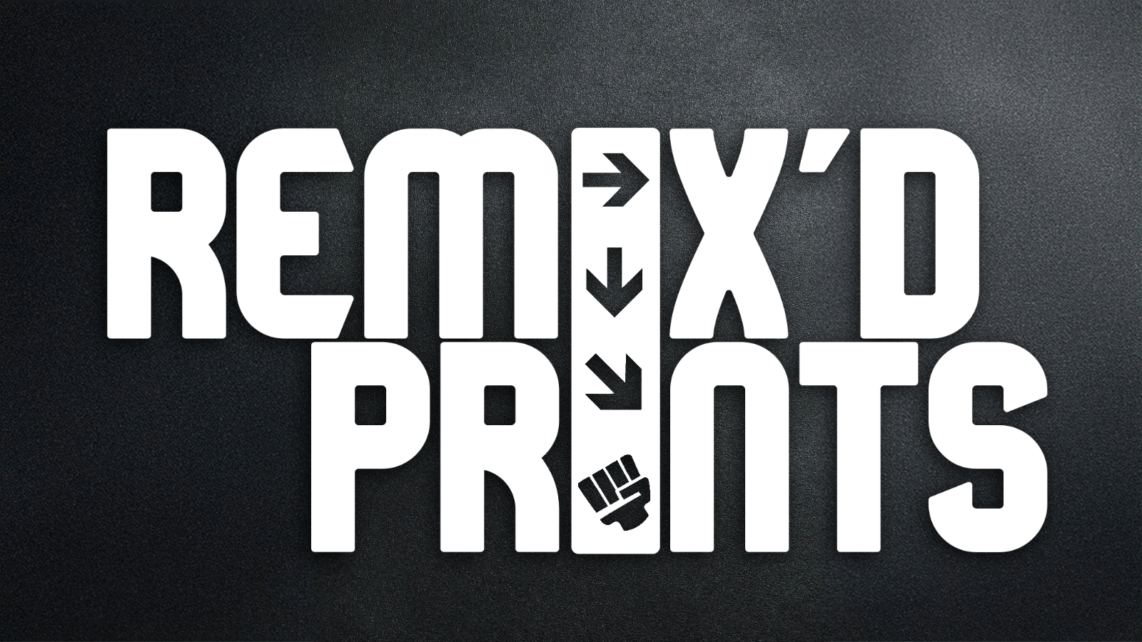 Remix’d Prints logo in bold white lettering on a dark textured background.